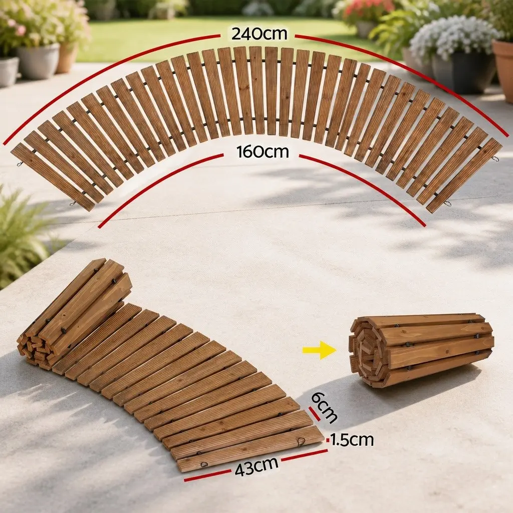 Garden Pathway 8FT Wooden Roll-Out Curved Weather-Resistant Anti-Slip Surface Outdoor Backyard Terrain