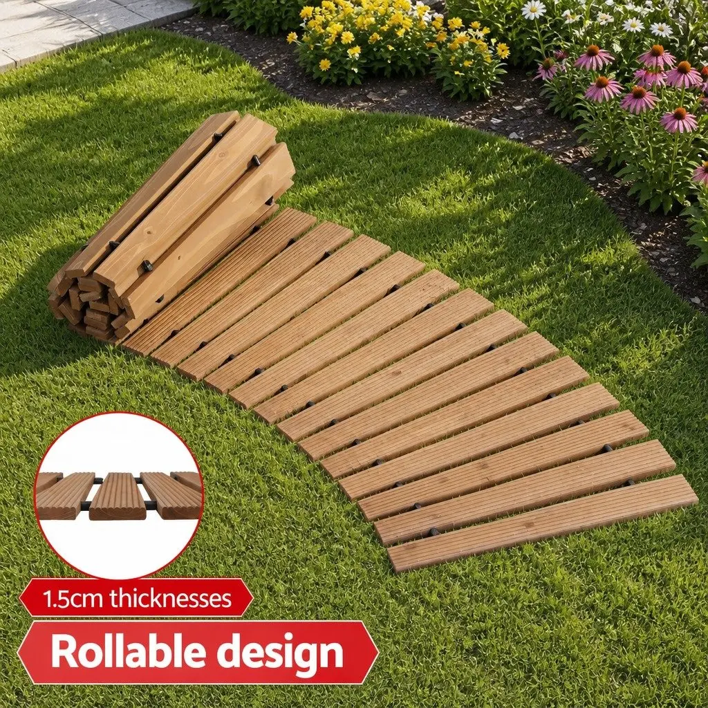 Garden Pathway 8FT Wooden Roll-Out Curved Weather-Resistant Anti-Slip Surface Outdoor Backyard Terrain