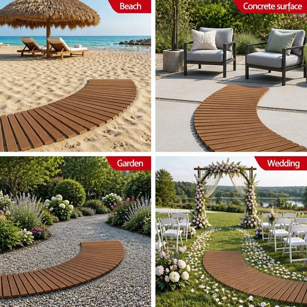 Garden Pathway 8FT Wooden Roll-Out Curved Weather-Resistant Anti-Slip Surface Outdoor Backyard Terrain