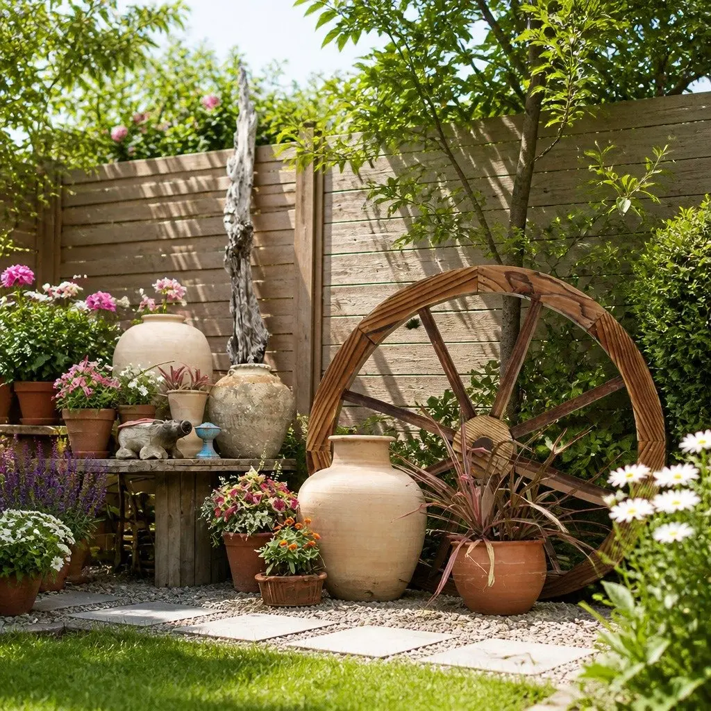 Wooden Wagon Wheel Garden Ornament Outdoor Indoor Home Decor Rustic 60cm