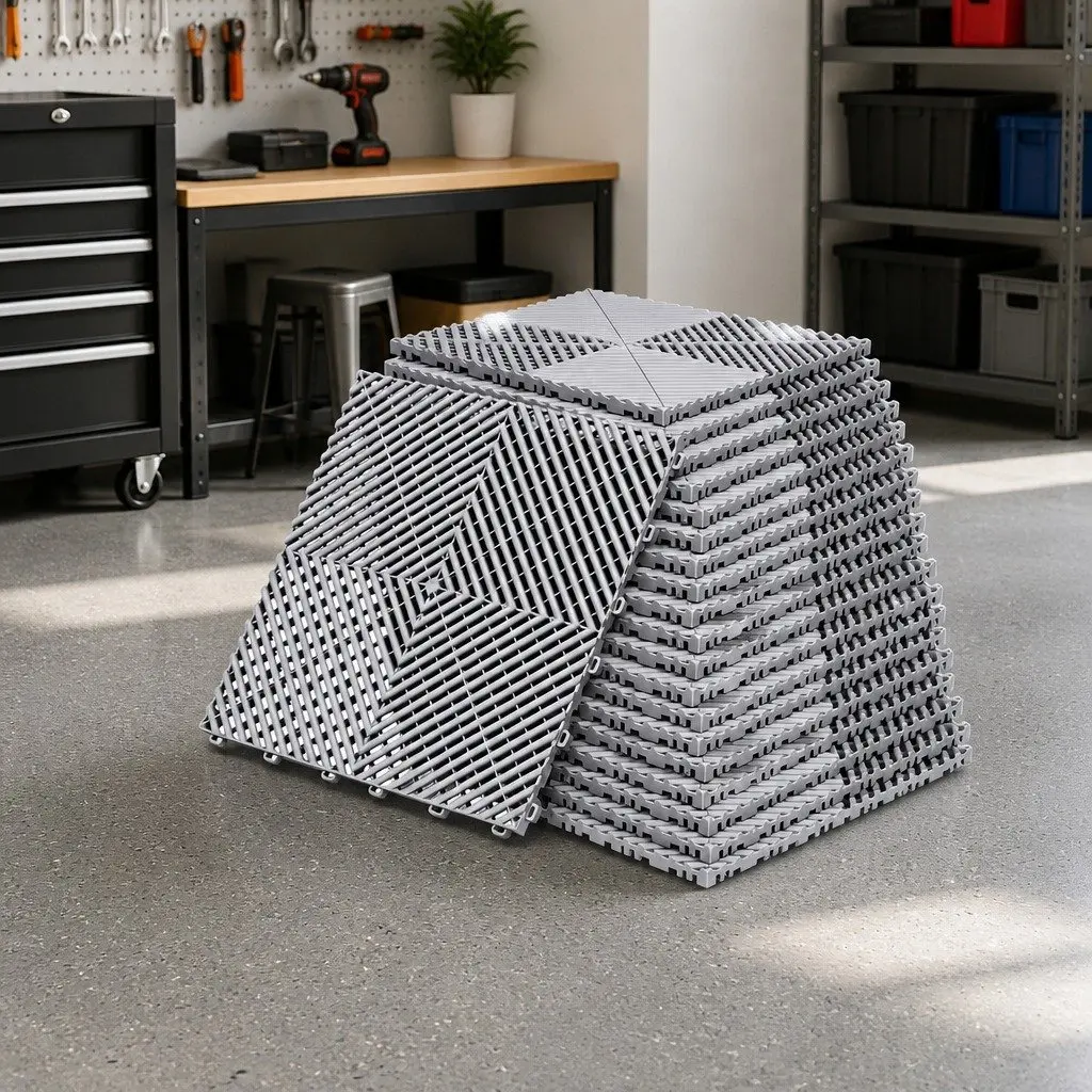 Interlocking Garage Floor Tiles 40x40cm Non-Slip Heavy Duty Grey 20 Piece