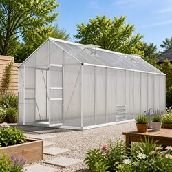 Aluminium Greenhouse 6.03x2.44x2.68M Double Doors Polycarbonate Panels Garden