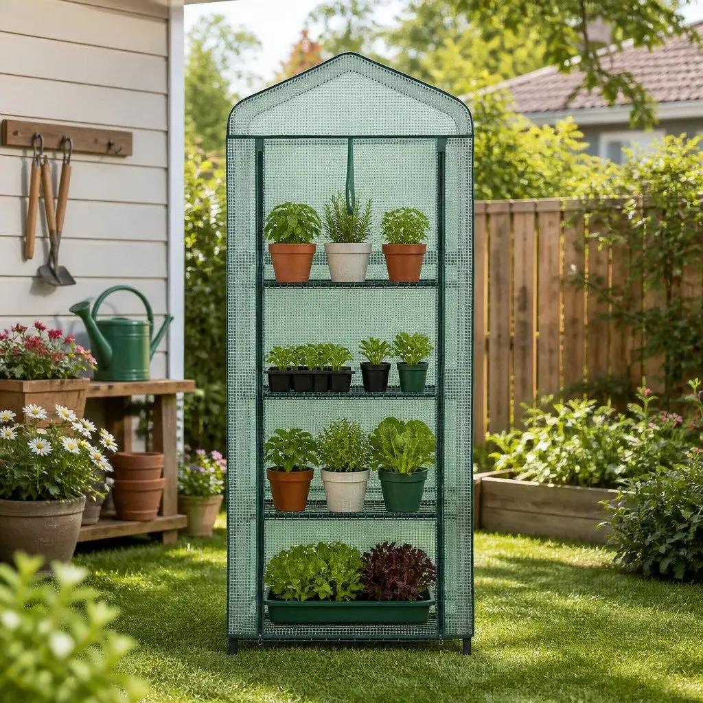 Mini Greenhouse 4 Tier Portable Growing House Waterproof Weatherproof with Roll-up Zipper Door