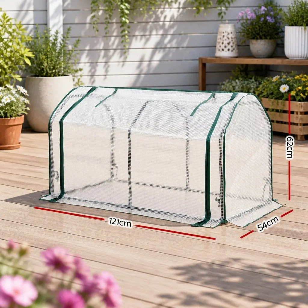 Mini Greenhouse PE Cover Roll-Up Zippered Door Small Garden Patio Deck Plants