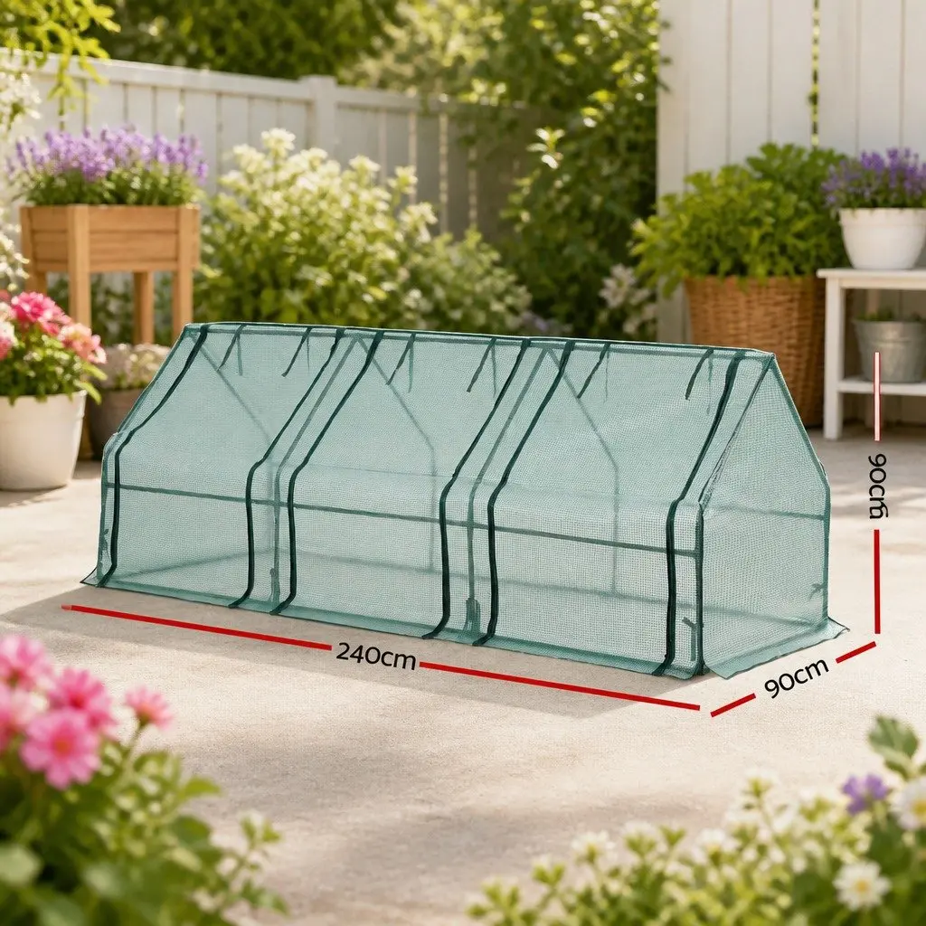 Mini Greenhouse 240x90x90cm Steel Frame PE Cover Portable Outdoor Garden Shelter