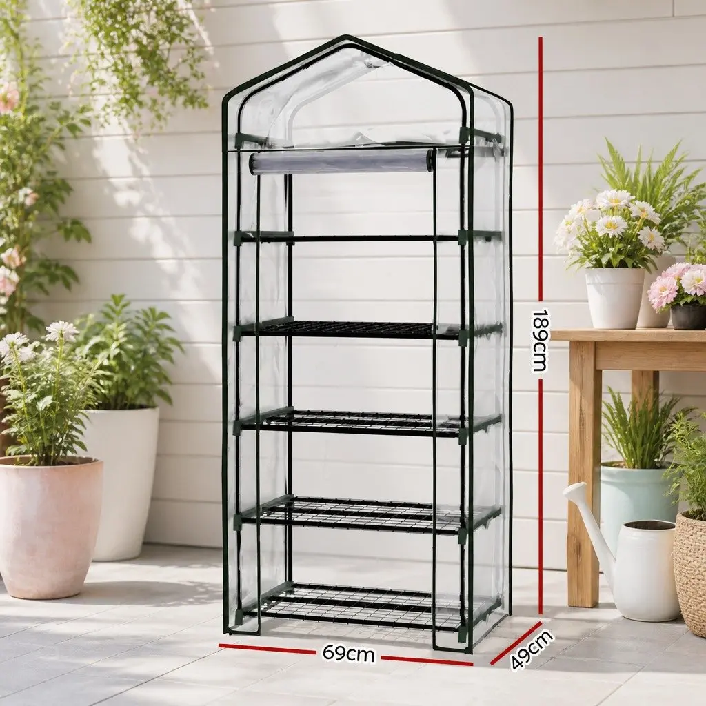 Greenhouse 5 Tier Mini Garden Bed Planter Box Deck Patio Shelves Roll-Up Door