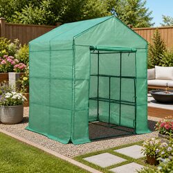 Walk-In Greenhouse Tunnel 1.4x1.55x2M Garden Plant Shed 8 Shelves Portable