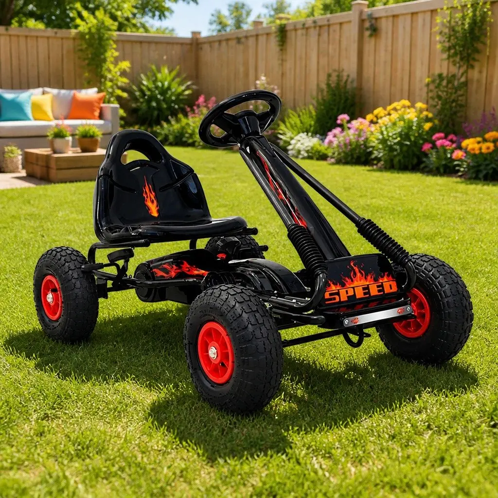 Kids Pedal Go Kart Outdoor Toy Adjustable Seat Rubber Pneumatic Tyres Black