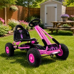 Kids Pedal Go Kart Ride On Car Racing Toy Rubber Tyres Pink 3+ Years Old