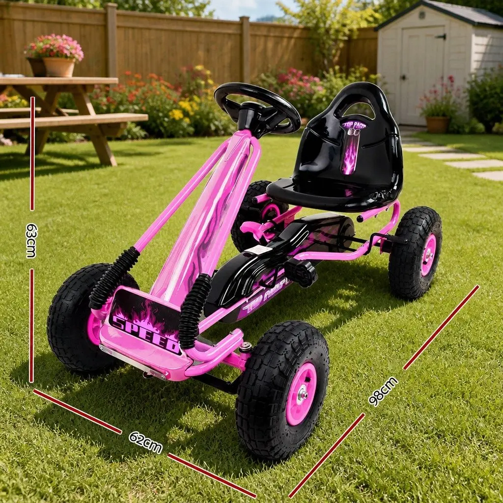 Kids Pedal Go Kart Ride On Car Pink Adjustable Seat Rubber Tyres 3 Years and Above