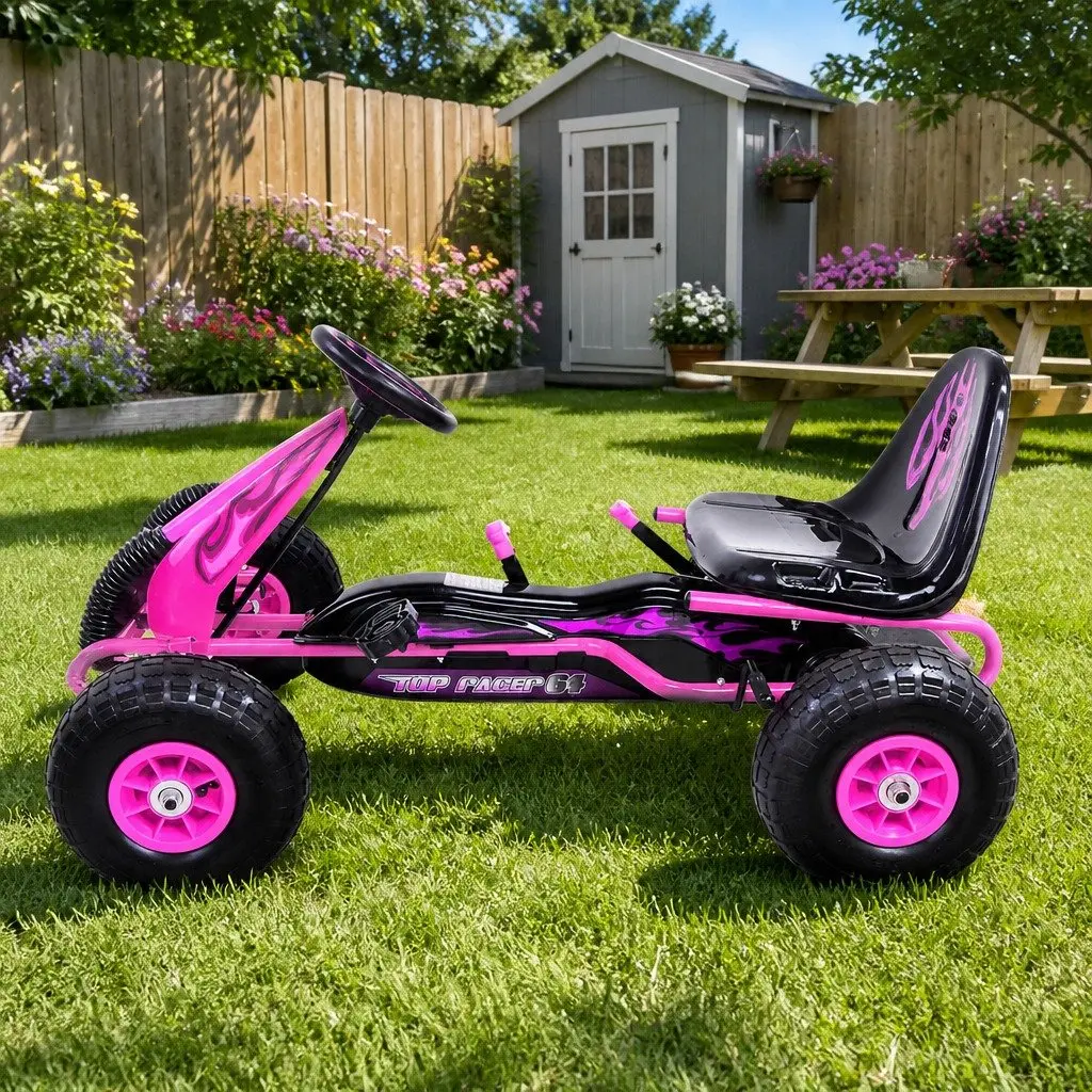 Kids Pedal Go Kart Ride On Car Pink Adjustable Seat Rubber Tyres 3 Years and Above