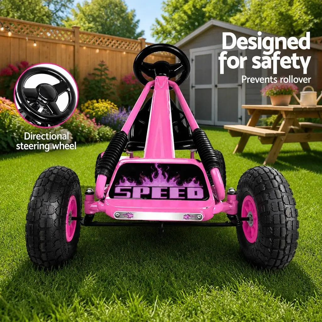 Kids Pedal Go Kart Ride On Car Pink Adjustable Seat Rubber Tyres 3 Years and Above