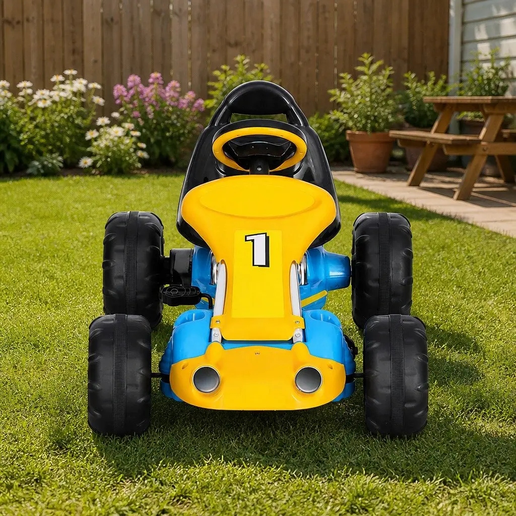 Kids Pedal Go Kart Blue Durable Frame Responsive Steering Outdoor Play
