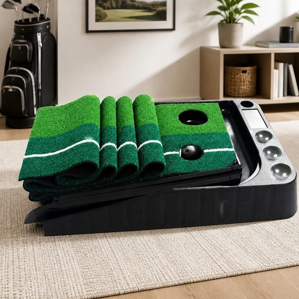 Golf Putting Mat Portable Practice Trainer Dual Holes Adjustable Difficulty Indoor