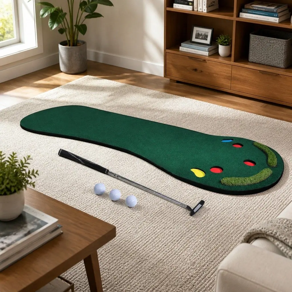 Golf Putting Mat 3M Indoor Outdoor Portable Anti-slip Lightweight Durable Fleece Surface Multiple Practice Holes