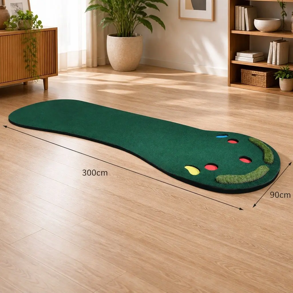 Golf Putting Mat 3M Indoor Outdoor Portable Anti-slip Lightweight Durable Fleece Surface Multiple Practice Holes