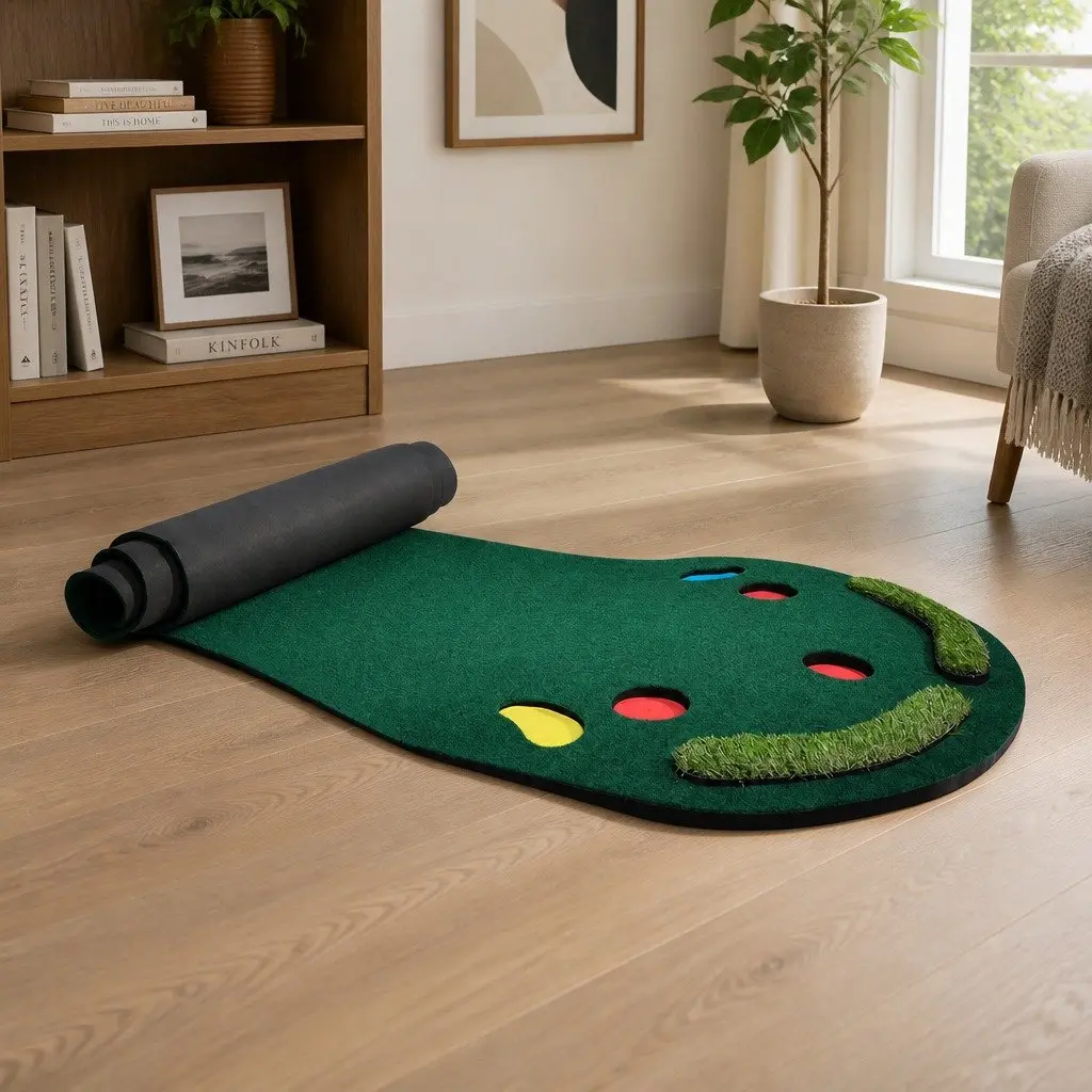 Golf Putting Mat 3M Indoor Outdoor Portable Anti-slip Lightweight Durable Fleece Surface Multiple Practice Holes