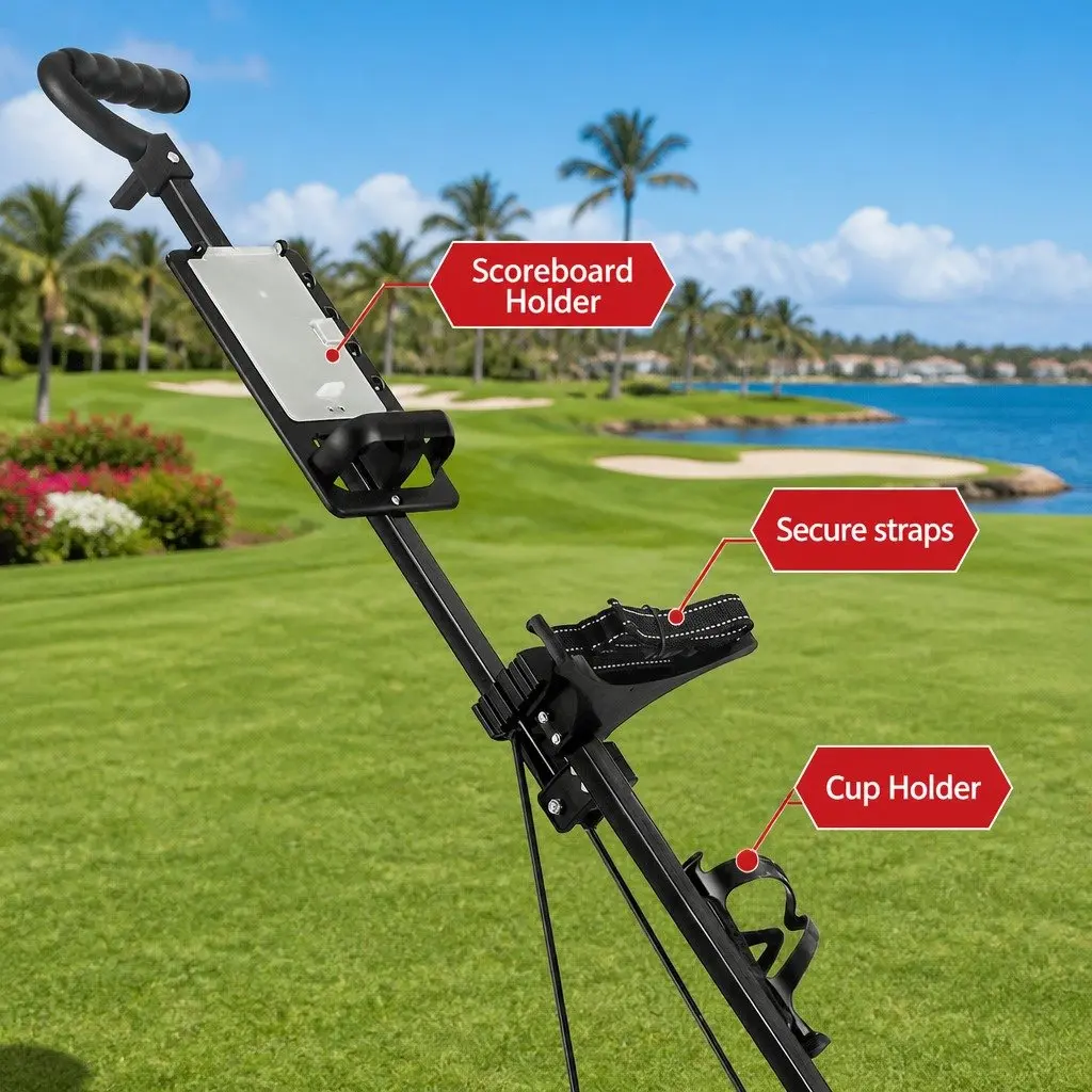 2 Wheel Golf Trolley Folding Push Cart with Scoreboard and Cup Holder Black Aluminium