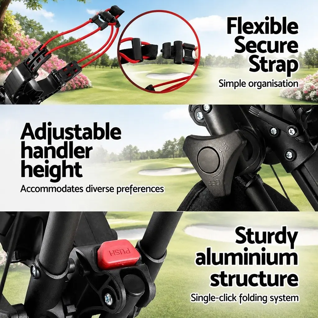 Golf Trolley Cart 3 Wheels Foldable Buggy Swivel Front Wheels Umbrella Stand