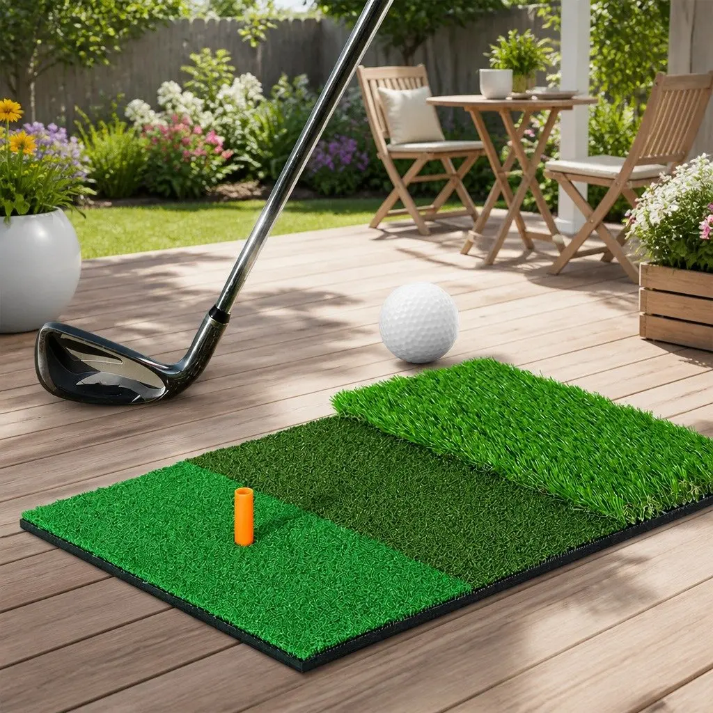 Golf Hitting Mat 40cm x 60cm 3 in 1 Portable Driving Range Practice Training Aid Green Turf