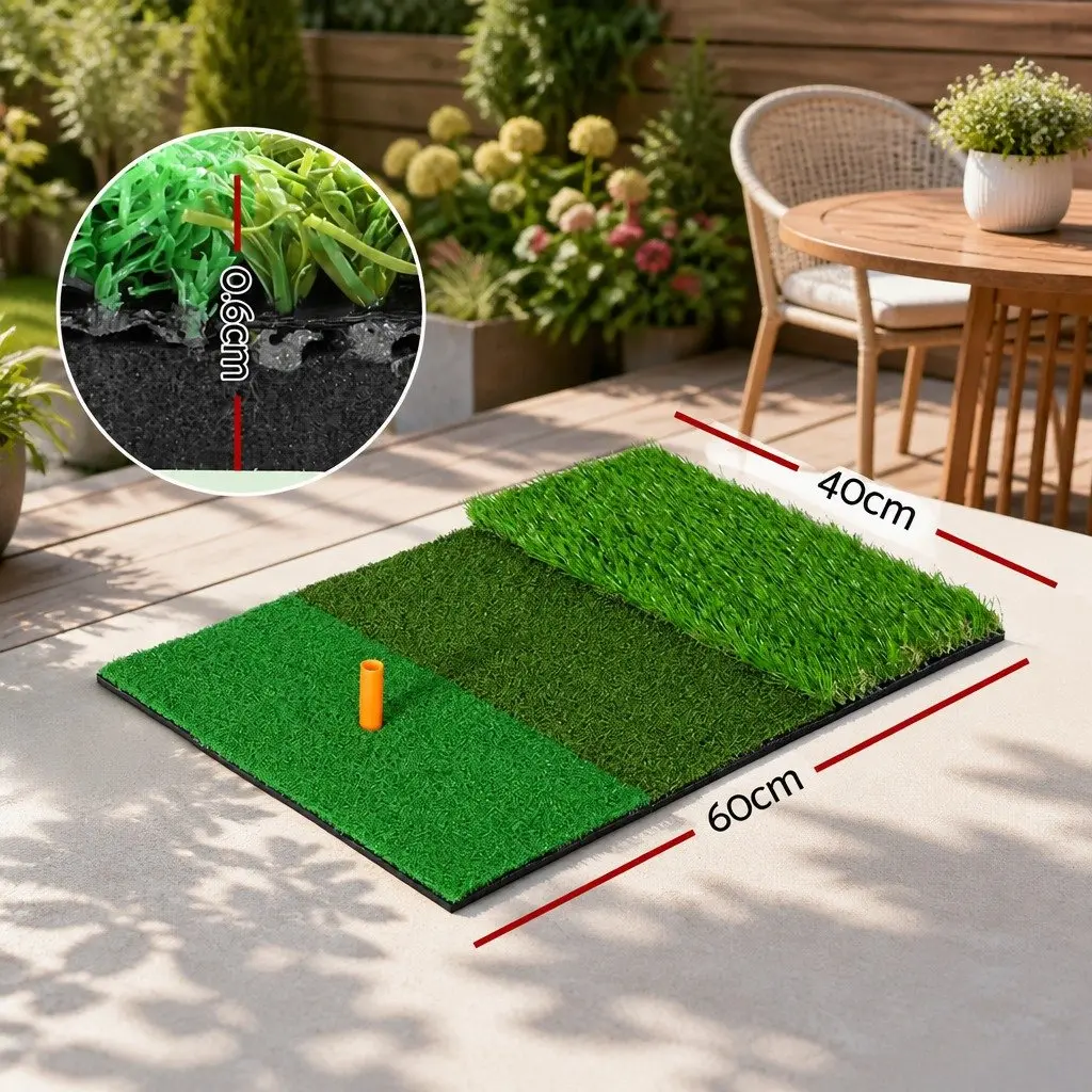 Golf Hitting Mat 40cm x 60cm 3 in 1 Portable Driving Range Practice Training Aid Green Turf