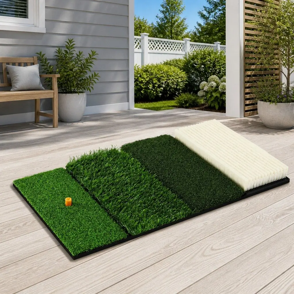Golf Hitting Mat 4 in 1 Foldable Practice Turf Training Aid with Fairway Rough Tee and Sand Trap Zones
