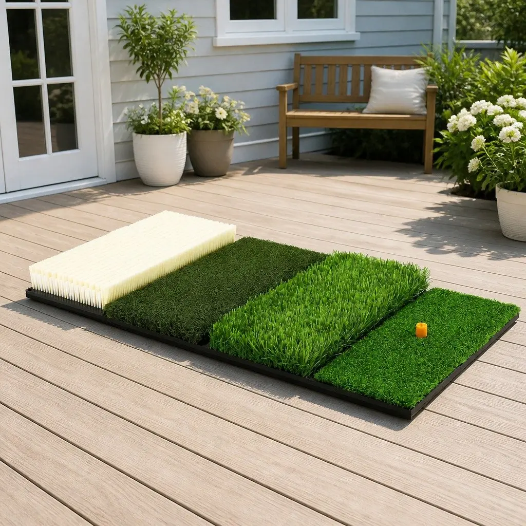 Golf Hitting Mat 4 in 1 Foldable Practice Turf Training Aid with Fairway Rough Tee and Sand Trap Zones
