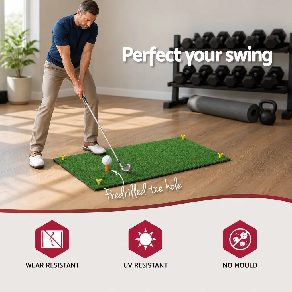 Golf Hitting Mat 60x30cm Portable Training Aid Non-Slip Base Indoor Outdoor Use