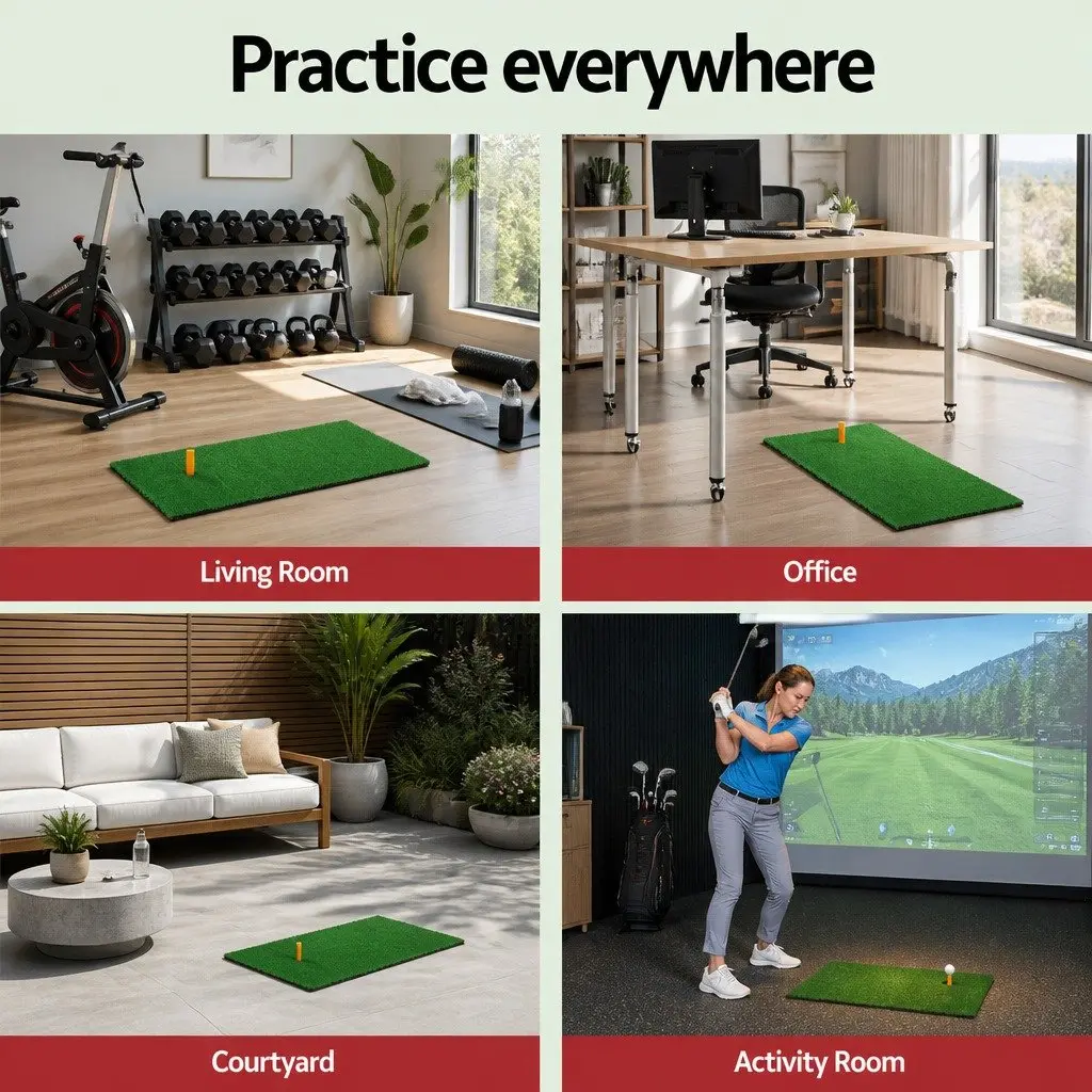 Golf Hitting Mat 60x30cm Portable Training Aid Non-Slip Base Indoor Outdoor Use