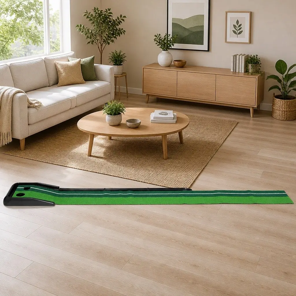 Golf Putting Mat 3M Portable Foldable Dual Colour Faux Grass with Automatic Ball Track