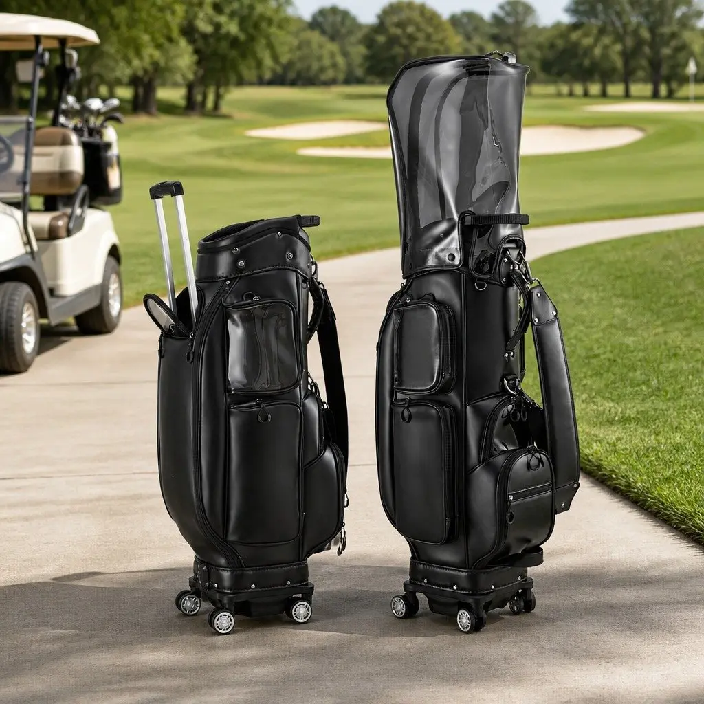 Golf Cart Bag Rolling Black with Spinner Wheels Telescopic Handle Multiple Storage Compartments