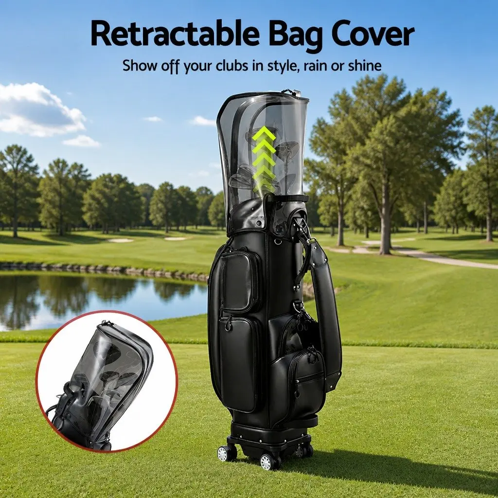 Golf Cart Bag Rolling Black with Spinner Wheels Telescopic Handle Multiple Storage Compartments