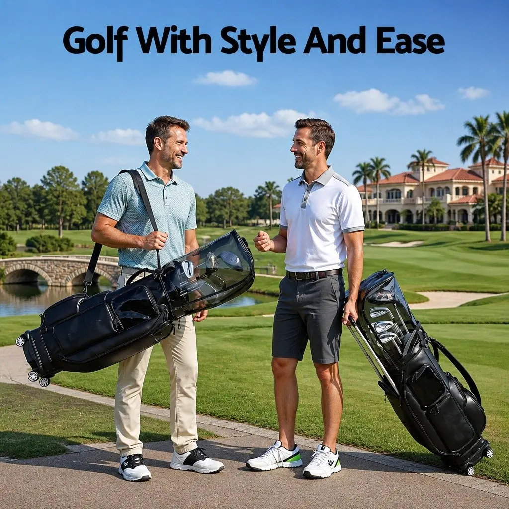 Golf Cart Bag Rolling Black with Spinner Wheels Telescopic Handle Multiple Storage Compartments