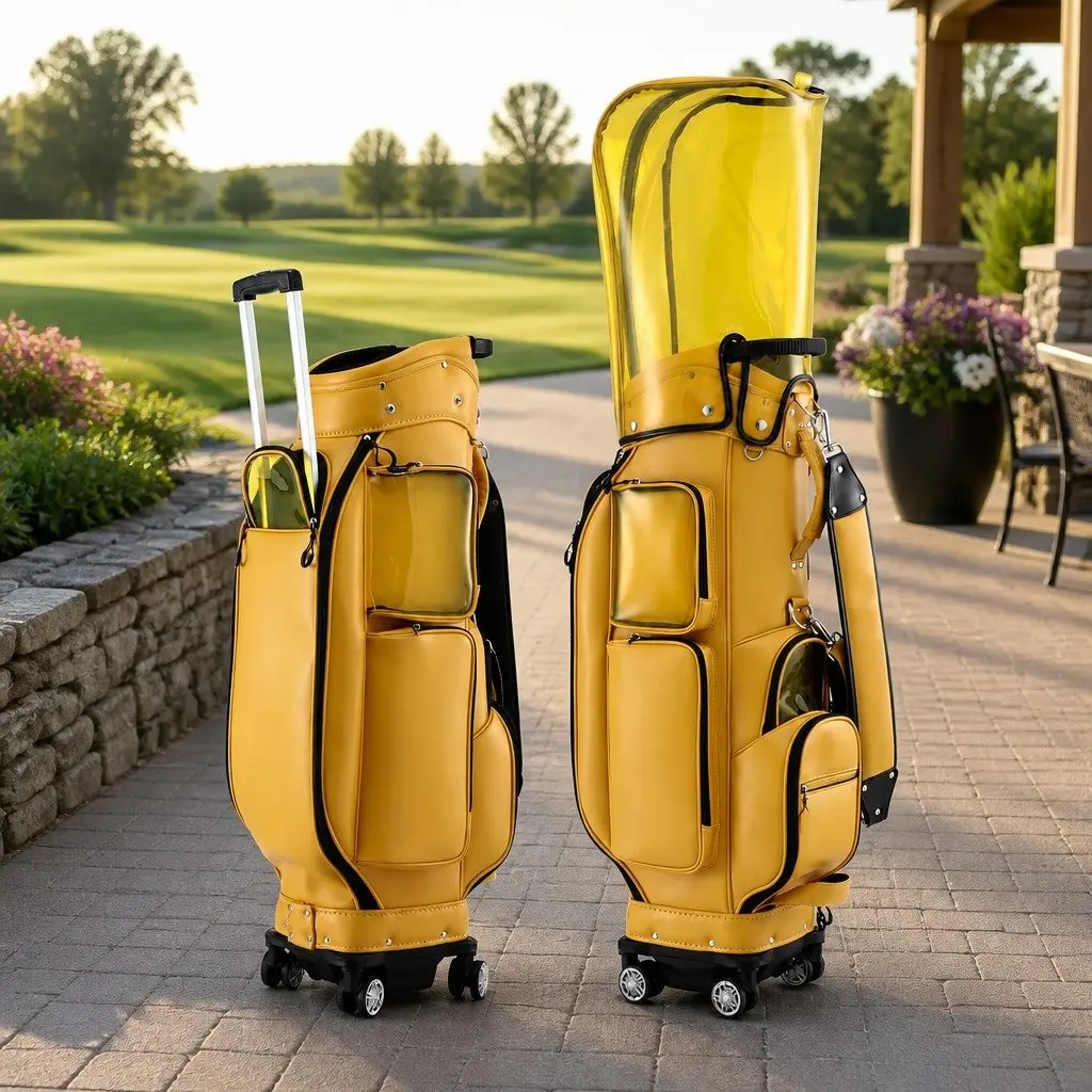 Golf Rolling Cart Bag Yellow with Spinner Wheels Telescopic Handle