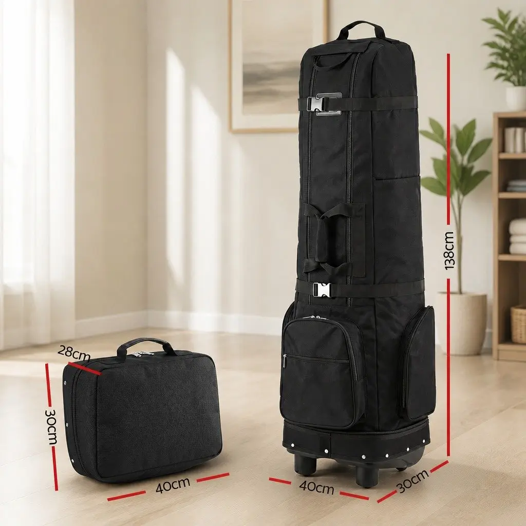 Golf Travel Bag 138cm Foldable Soft Case with Wheels for Airline Use Black