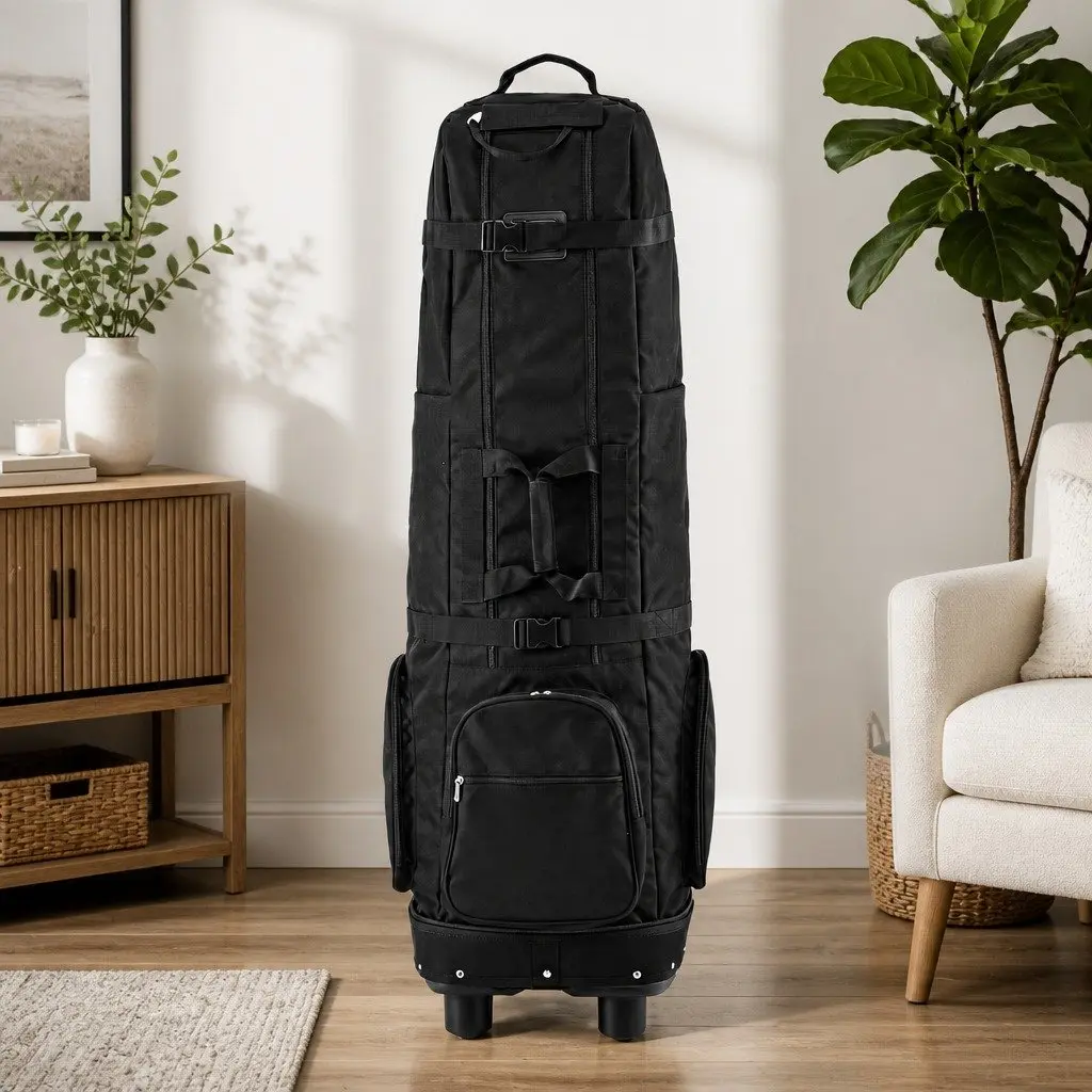 Golf Travel Bag 138cm Foldable Soft Case with Wheels for Airline Use Black