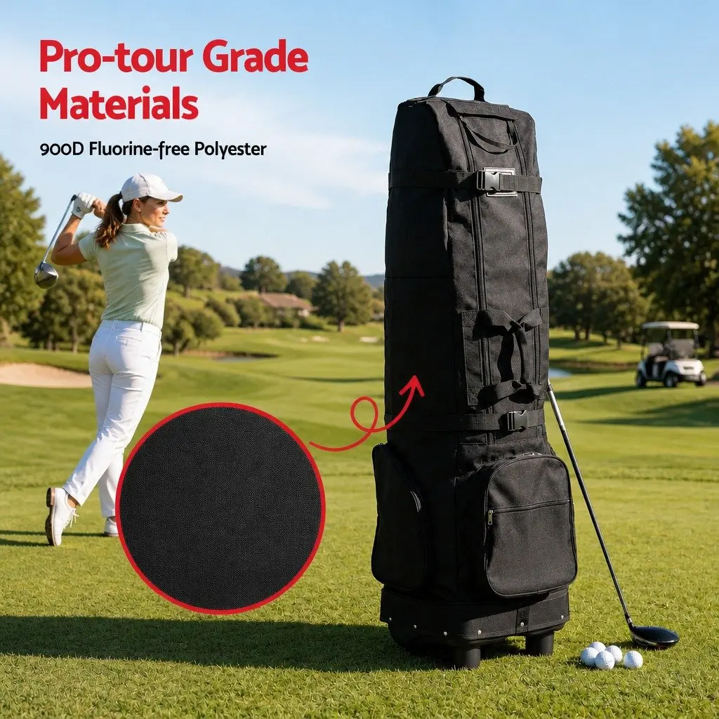 Golf Travel Bag 138cm Foldable Soft Case with Wheels for Airline Use Black