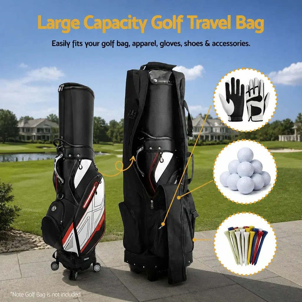 Golf Travel Bag 138cm Foldable Soft Case with Wheels for Airline Use Black