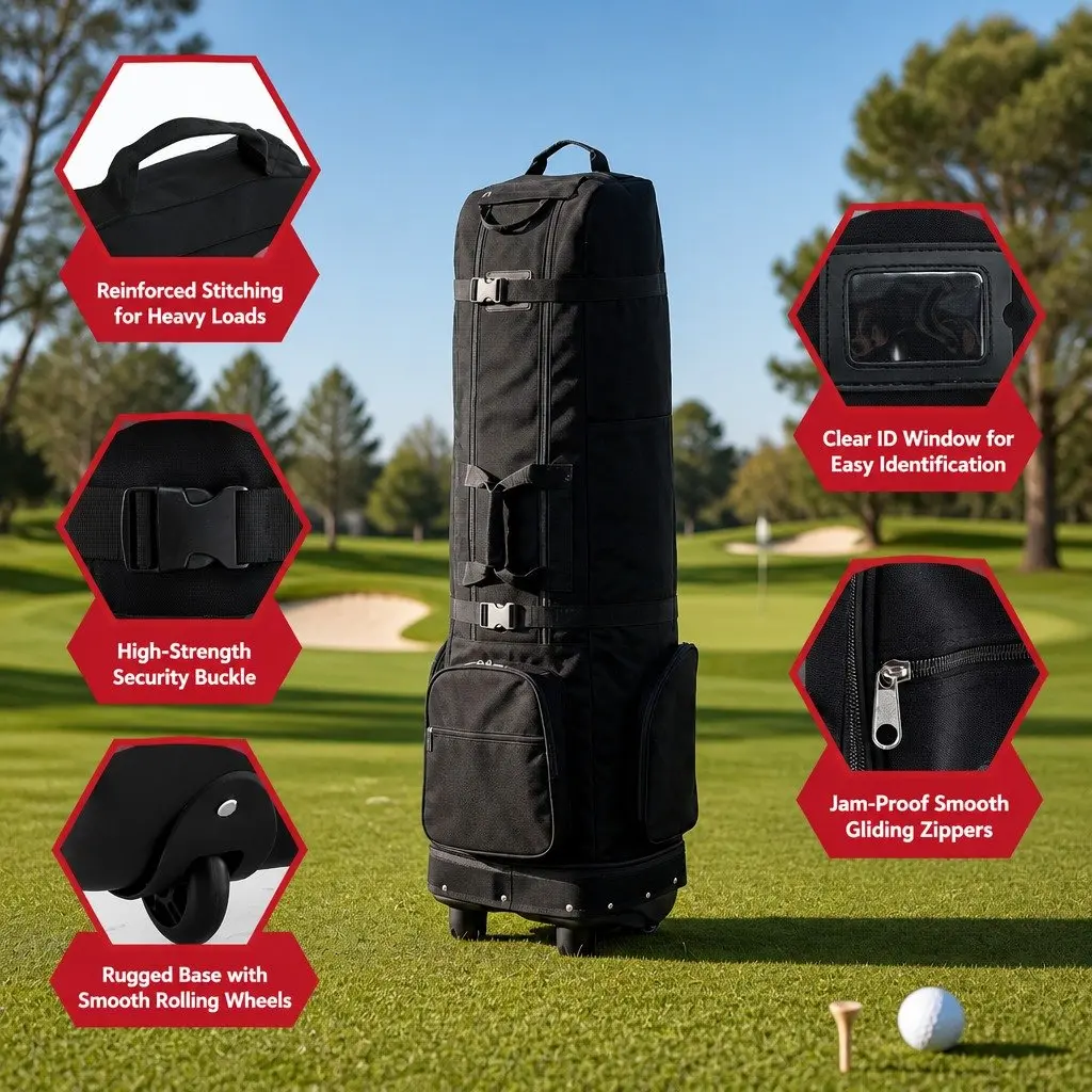 Golf Travel Bag 138cm Foldable Soft Case with Wheels for Airline Use Black