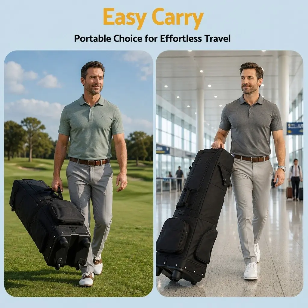 Golf Travel Bag 138cm Foldable Soft Case with Wheels for Airline Use Black