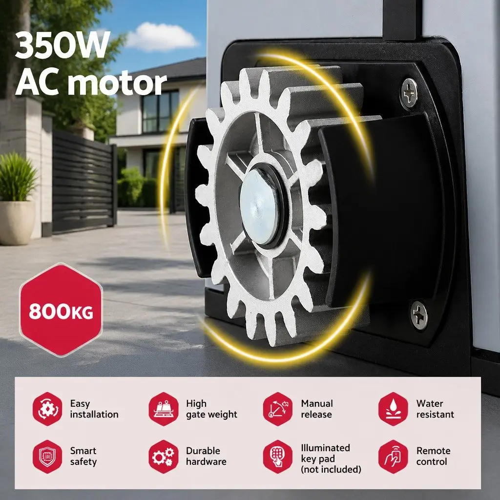 Electric Automatic Sliding Gate Opener 4M 800KG Remote Control Gentle Start Stop Obstruction Detection Auto-Close Timer Emergency Release Key