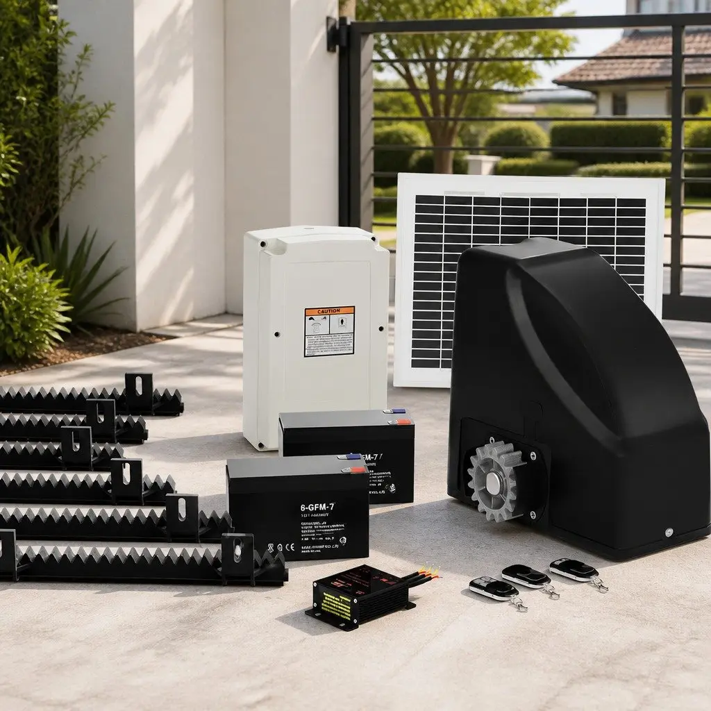 Solar Powered Automatic Gate Opener Kit 10W Remote Control for Gates Up to 600KG and 6M with Obstruction Detection and Back-Up Battery