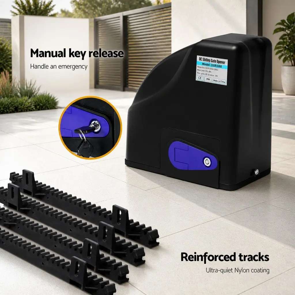 Solar Automatic Gate Opener 600kg Capacity Remote Control 40W Black