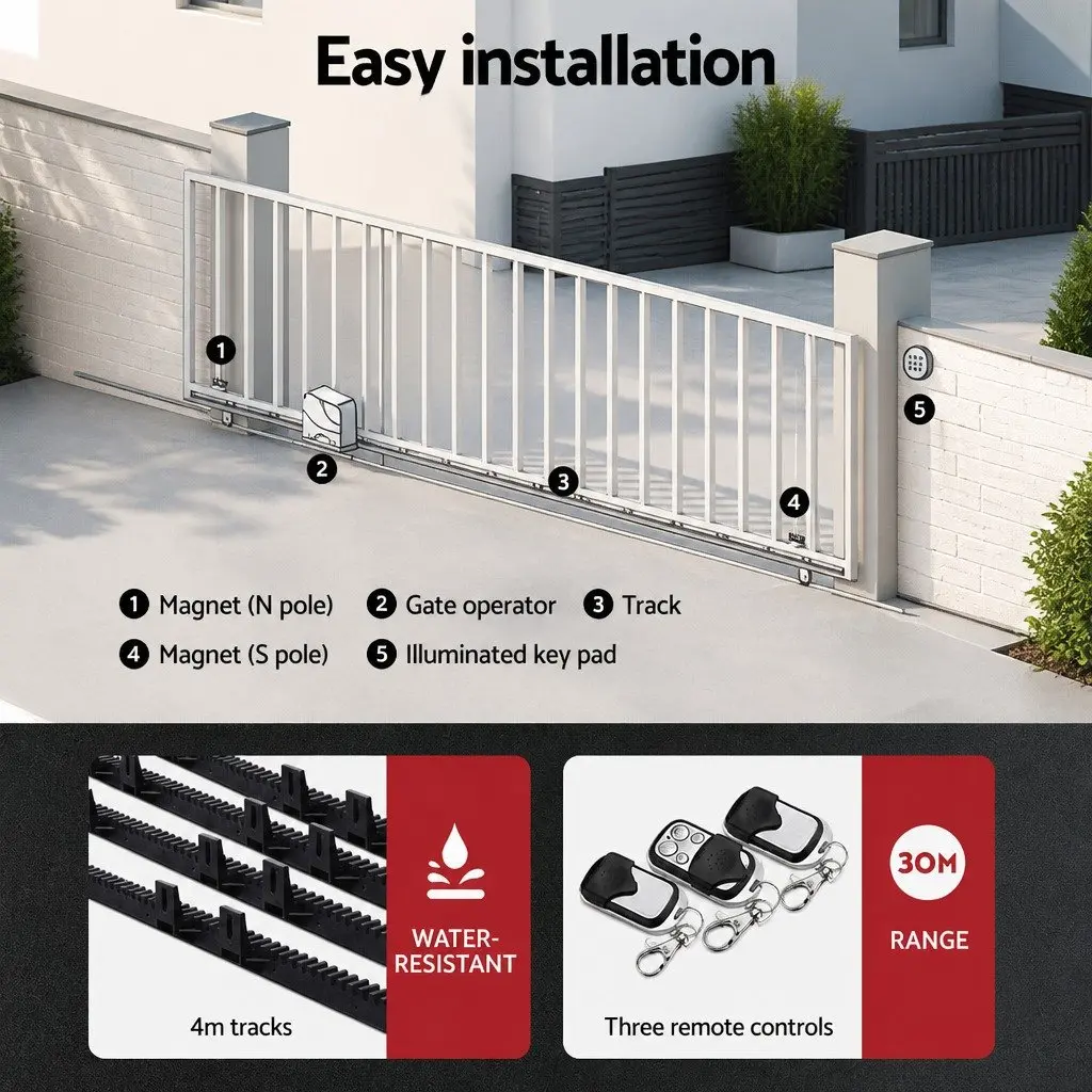 Automatic Sliding Gate Opener Kit 600KG Solar Powered Remote Control