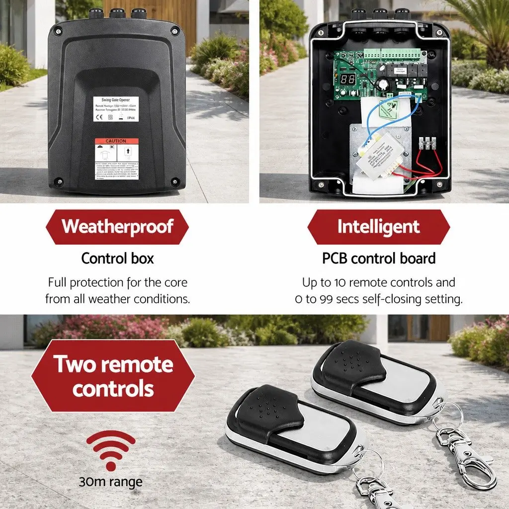Solar Powered Gate Opener 800kg Dual Arm Remote Control Black