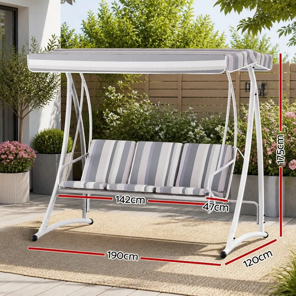 Outdoor Swing Chair 3 Seater Adjustable Canopy Water-Resistant Powder-Coated Steel Frame