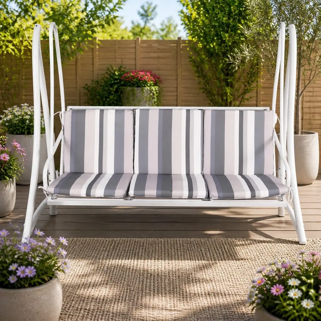 Outdoor Swing Chair 3 Seater Adjustable Canopy Water-Resistant Powder-Coated Steel Frame
