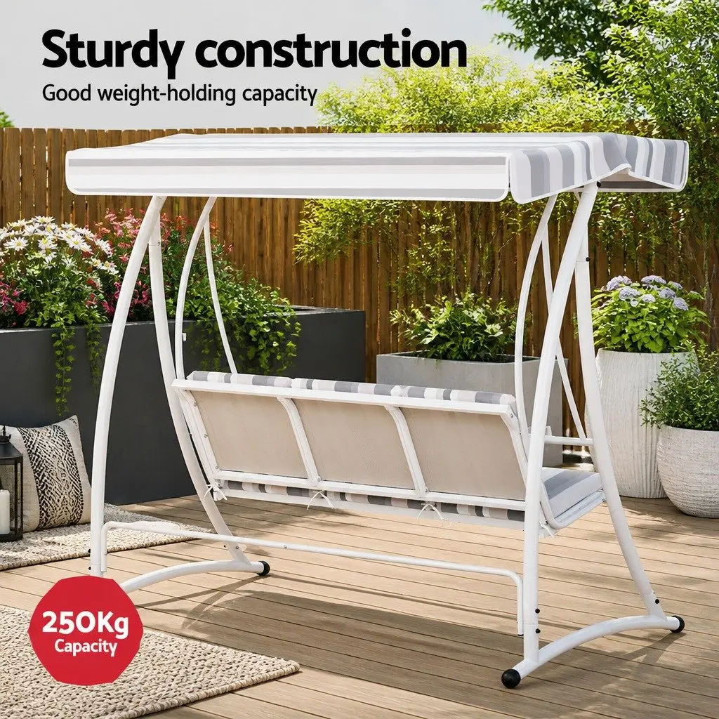 Outdoor Swing Chair 3 Seater Adjustable Canopy Water-Resistant Powder-Coated Steel Frame