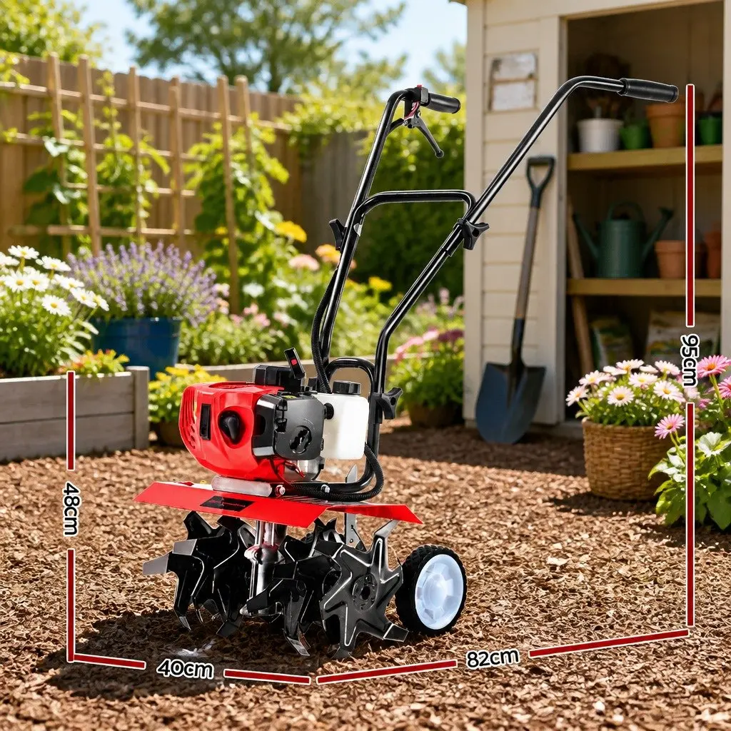 65CC Hand-Held Tiller 6 Blades 400mm Working Width Rotary Hoe