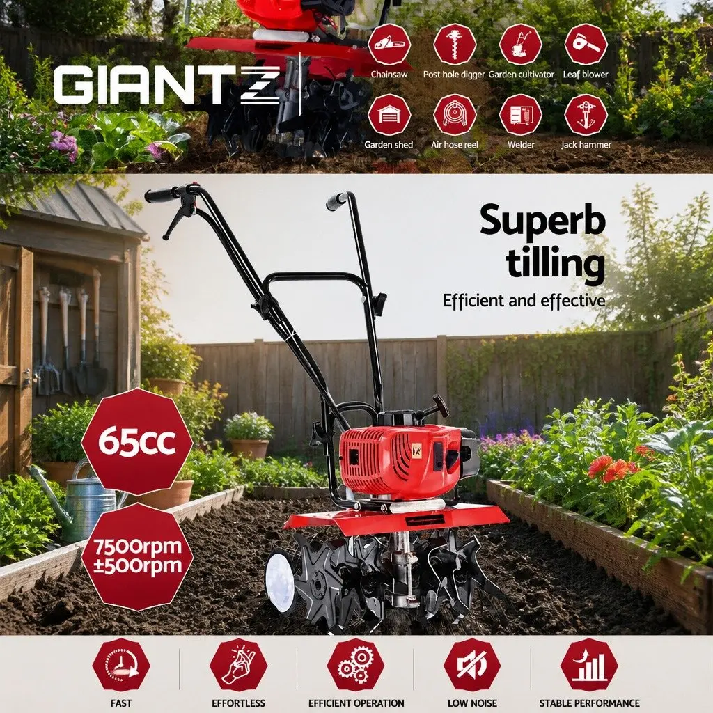 65CC Hand-Held Tiller 6 Blades 400mm Working Width Rotary Hoe